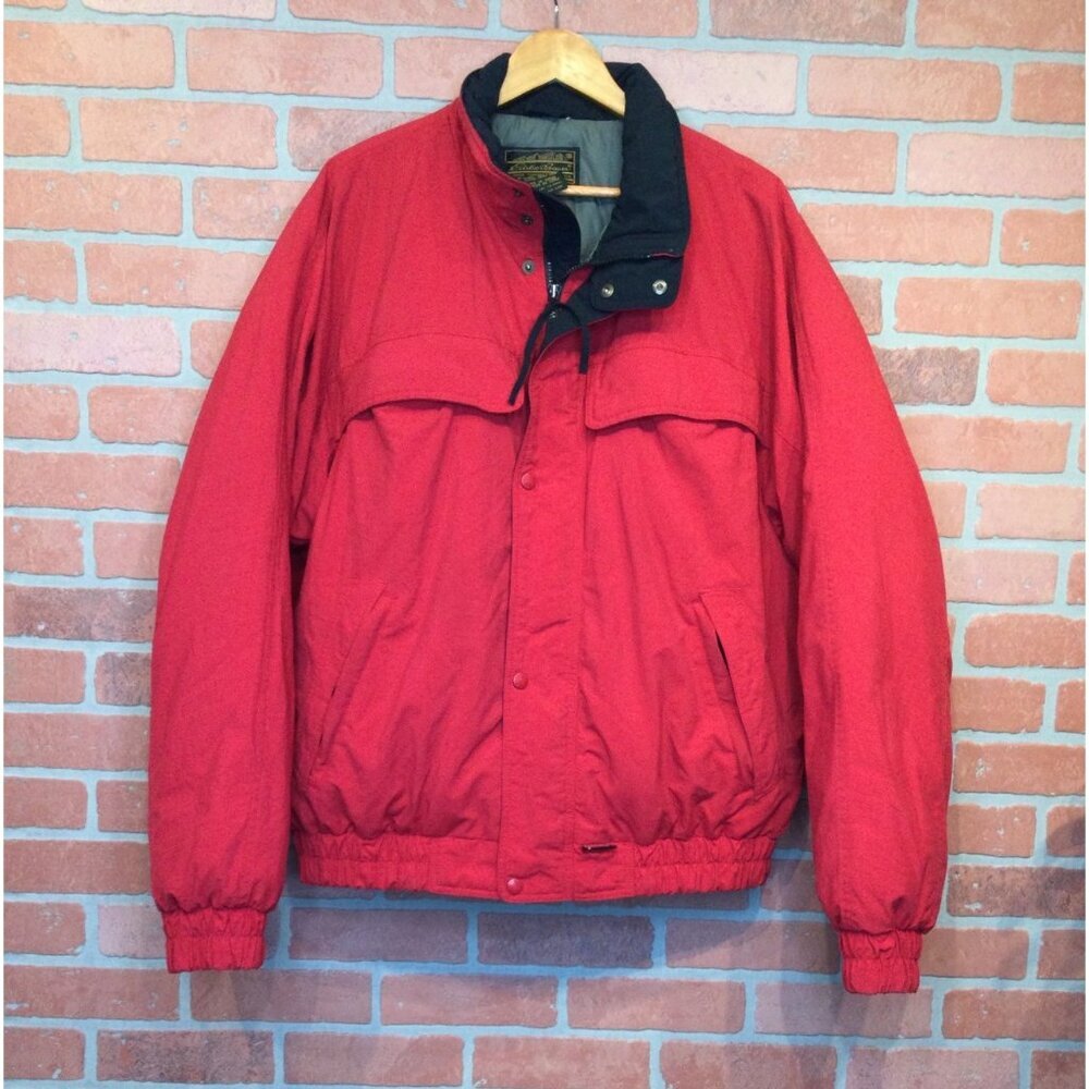 Vintage Eddie Bauer Mens Goose Down Bomber Jacket Coat Size XL Red Nylon Utility